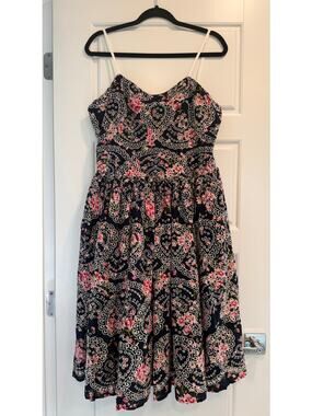 Unique Vintage Strappy Floral Paisley Eyelet Lace‎ Midi Dress Size XL Party